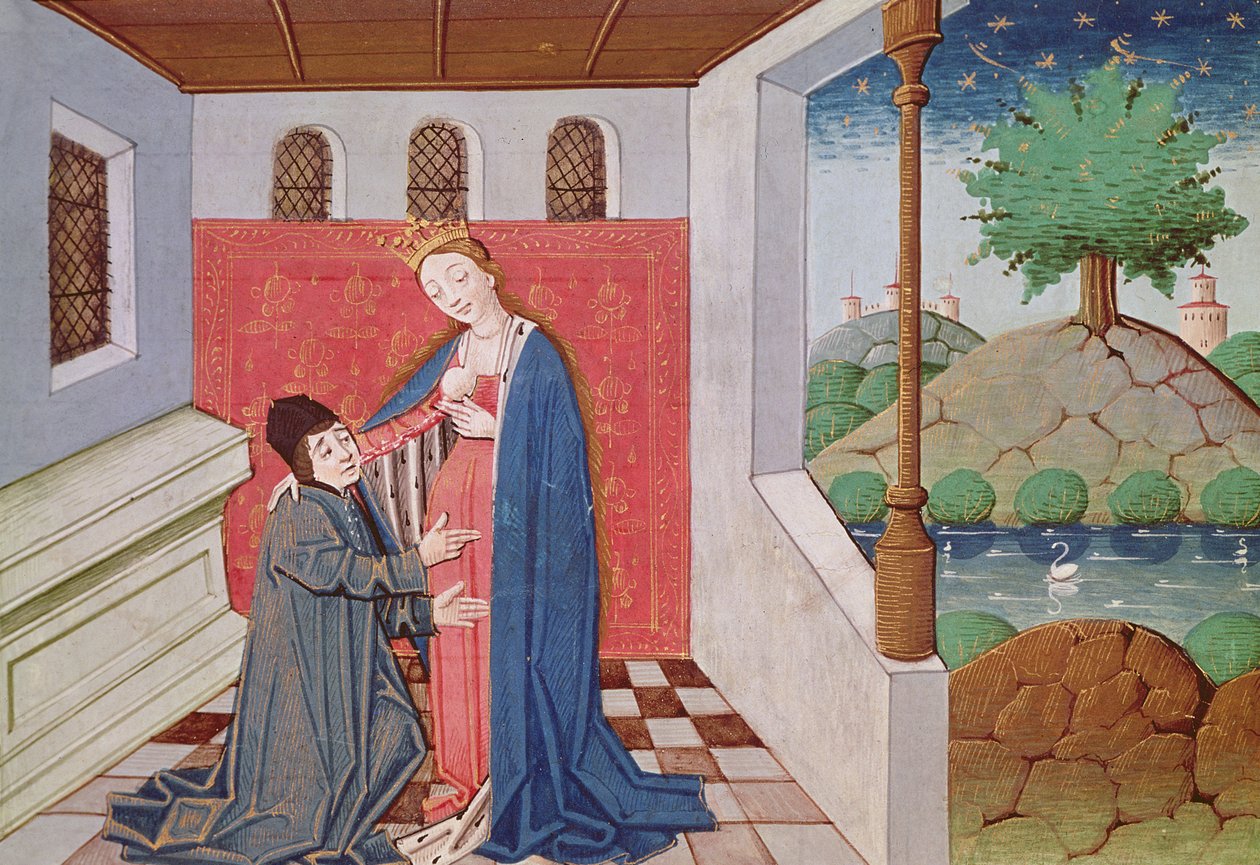 Ms 3045 fol.40v Dialógus Boethius és a filozófia között, a Consolation de la Philosophie-ból, Jean de Meung fordítása alkotó: French School