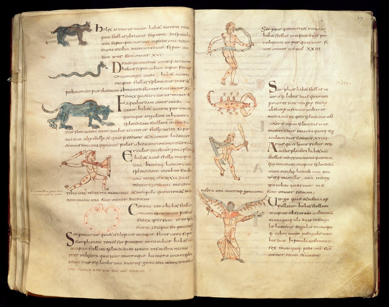 Ms 422 Fol.26v und 27r A Hold útja a csillagképeken keresztül, Sevillai Izidor „De Natura Rerum” című művéből alkotó: French School