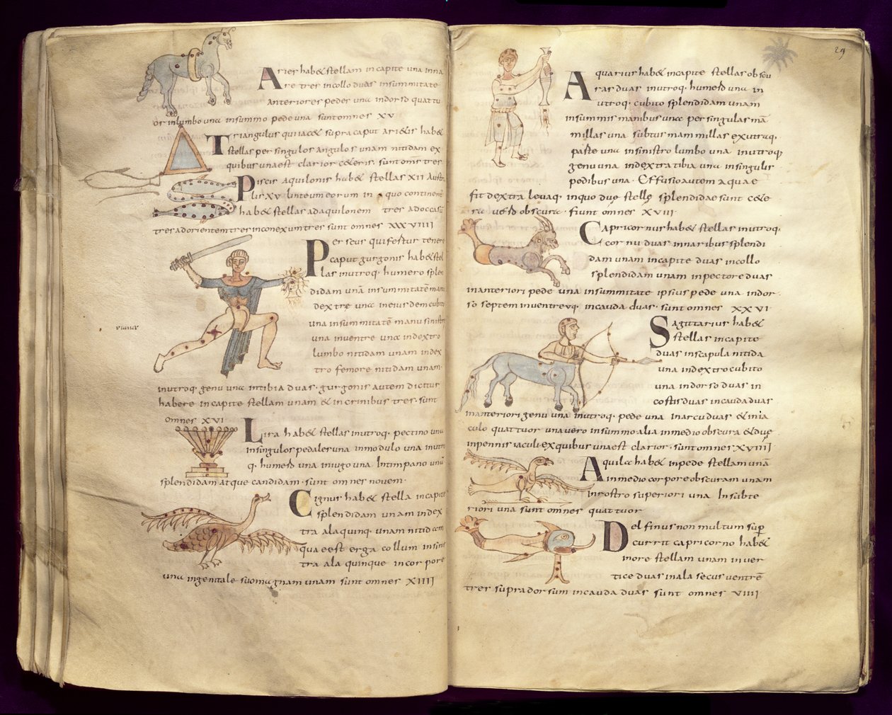 Ms 422 Fol.27v und 29v A Hold útja a csillagképeken keresztül, Sevillai Izidor „De Natura Rerum” című művéből alkotó: French School