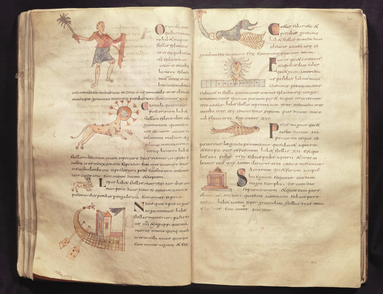 Ms 422 Fol.29 und 30 A Hold útja a csillagképekben, Sevillai Isidore „De Natura Rerum” című művéből alkotó: French School
