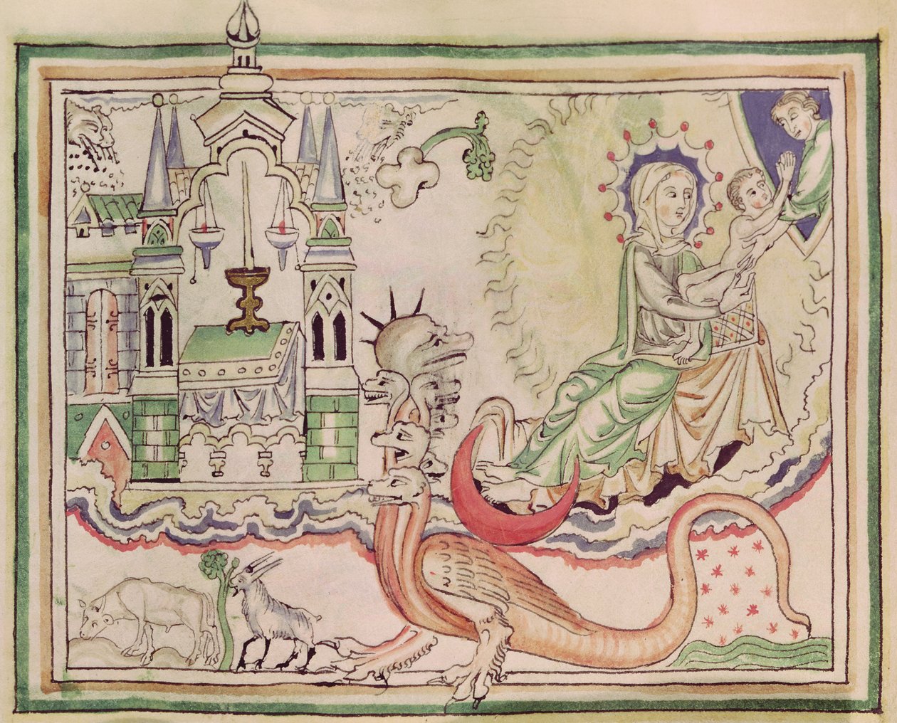 Ms 422 fol.47r A nő szült egy gyermeket és a hétfejű szörnyet alkotó: French School