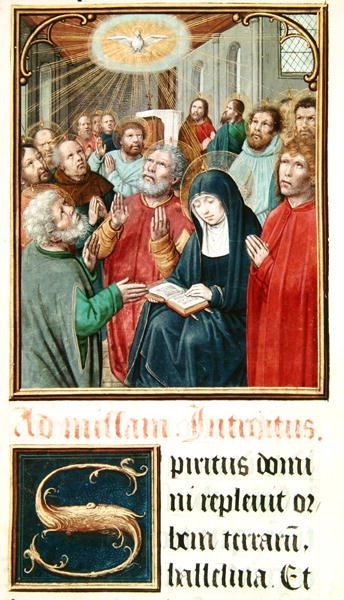 Ms 60 fol.37r Pünkösd, Odoart de Bersacques, Saint-Omer prevost gyűjteményéből alkotó: French School