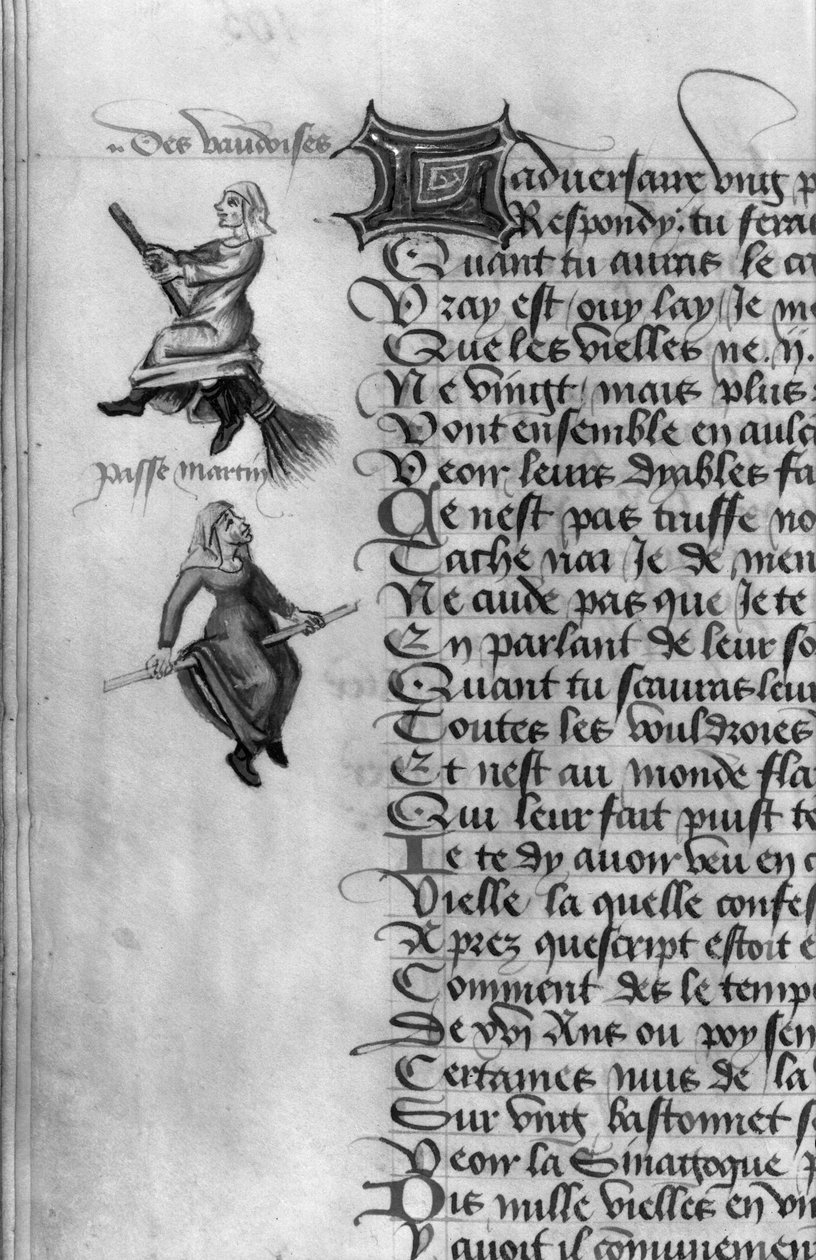 Ms Fr 12476 fol.105v Két boszorkány a "Le Champion des Dames"-ből, Martin le Franc (1410-61) 1451 alkotó: French School