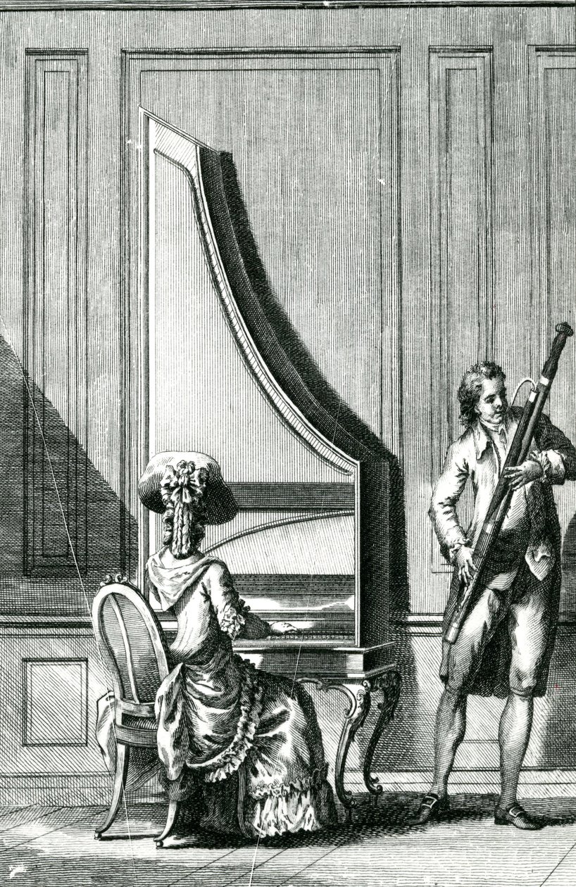 Zenészek álló klavikordon és fagotton játszanak alkotó: French School