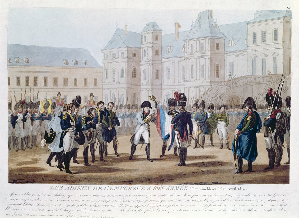 I. Napóleon (1769-1821) Csók a zászlót, avagy a Fontainebleau-i búcsú, 1814. április 20. alkotó: French School