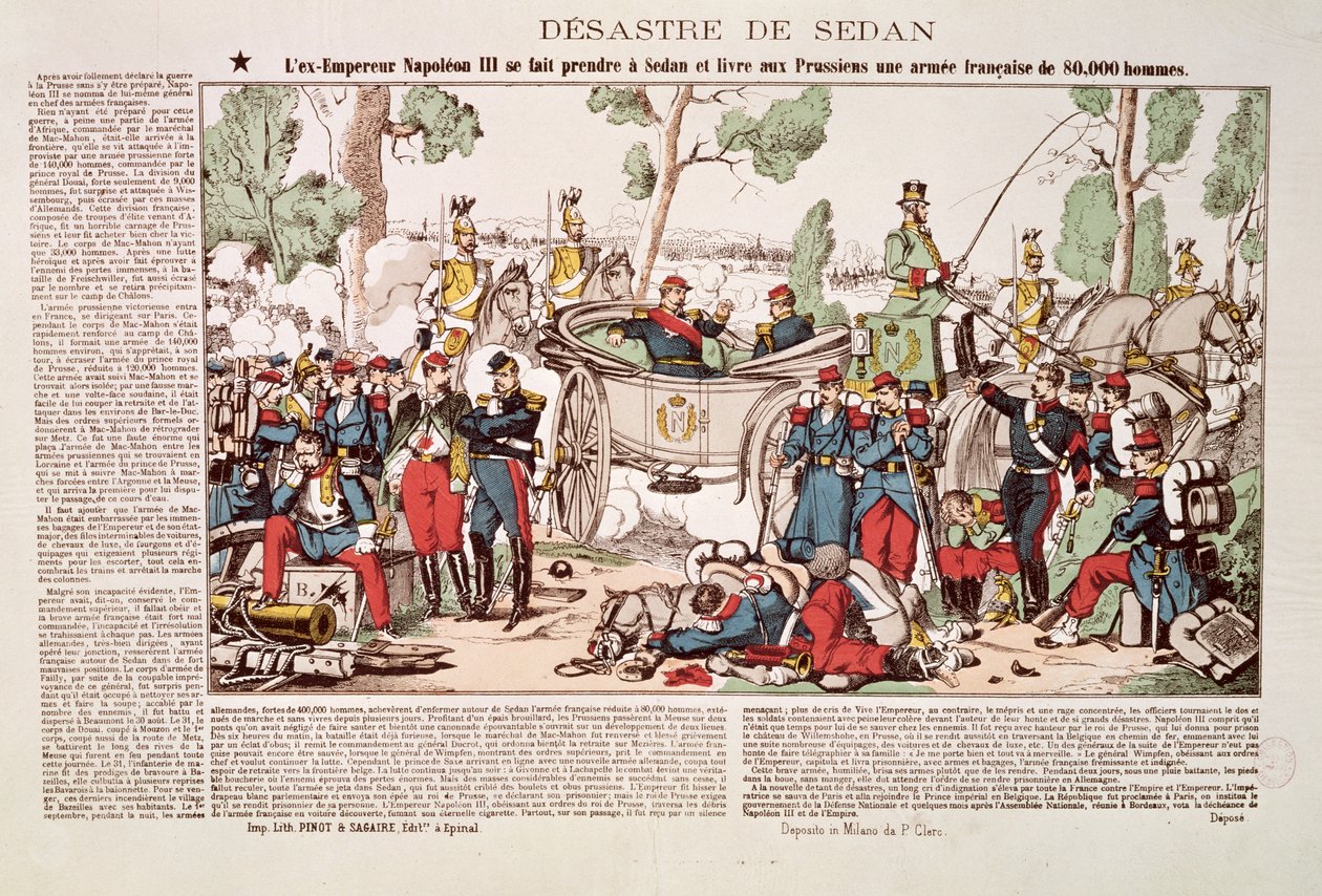 III. Napóleon (1808-73) megérkezik Sedánba, és 80 000 francia katonát ad át a porosz hadseregnek, 1870. szeptember 1. alkotó: French School