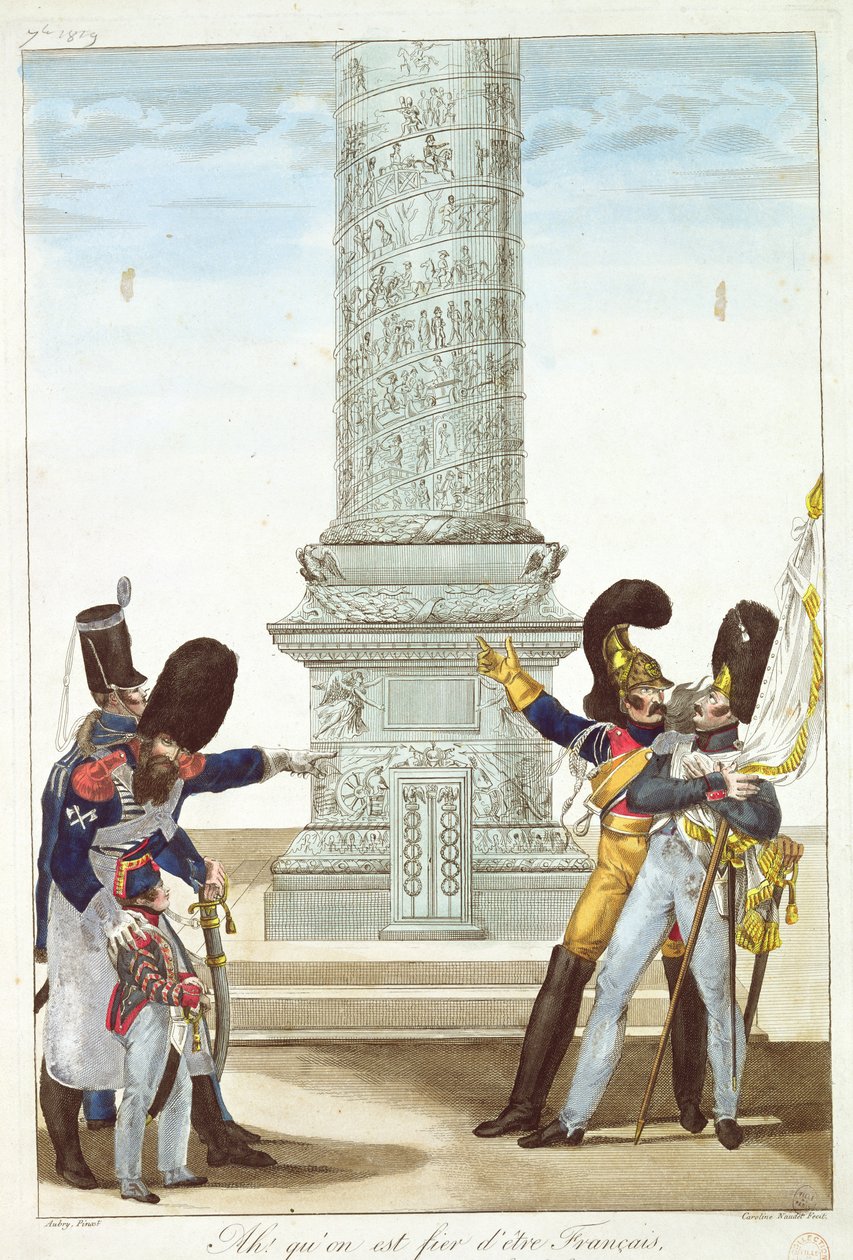 „Ó, milyen büszke lehet arra, hogy franciának lehetünk, ha ezt az oszlopot nézzük” – karikatúra a Colonne Vendome katonáiról, 1818 alkotó: French School