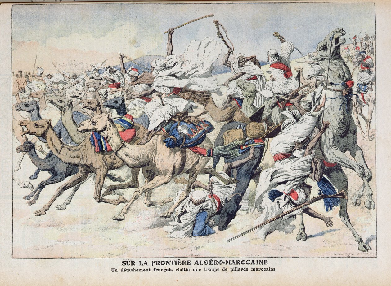 Az algero-marokkói határon egy francia különítmény marokkói fosztogatók csapatát megbünteti, illusztráció a „Le Petit Journal”-ból, 1906. november 18. alkotó: French School