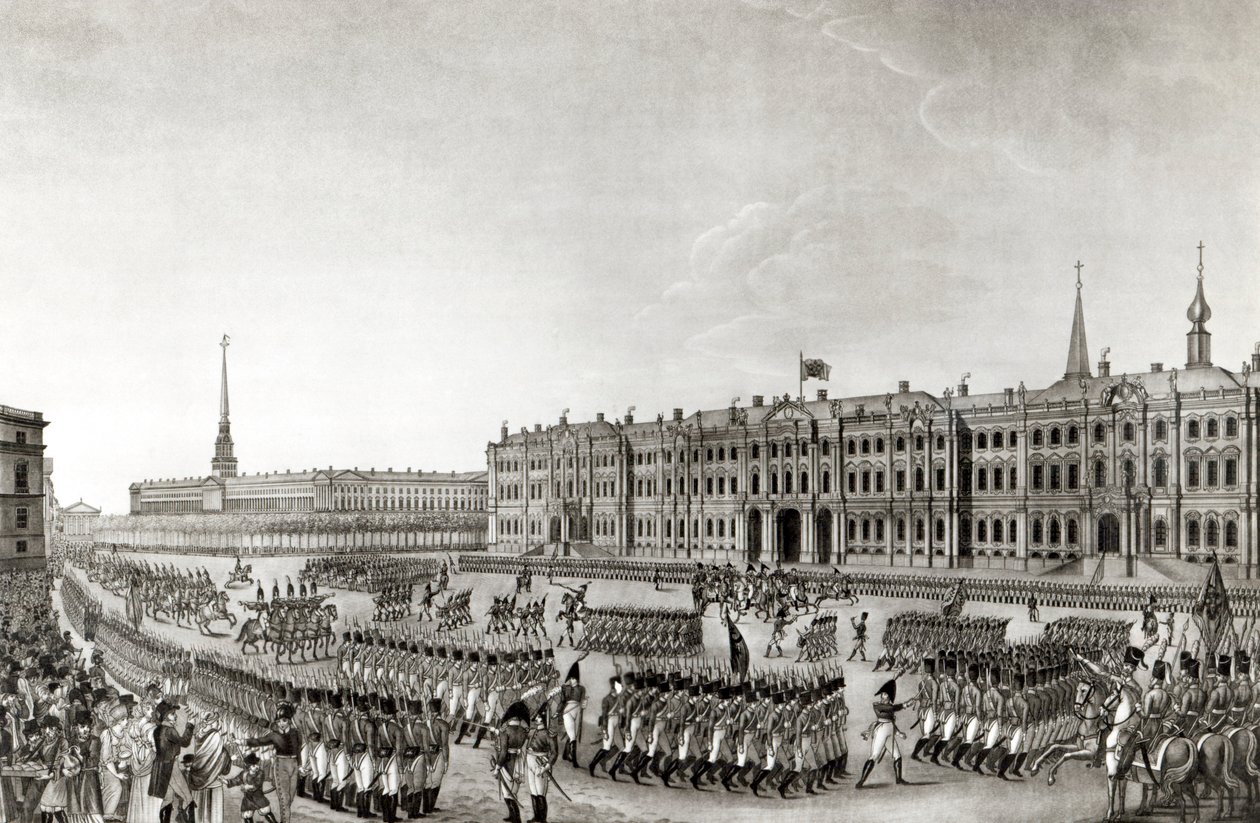 Felvonulás a császári palota előtt, Szentpétervár, 1812 alkotó: French School