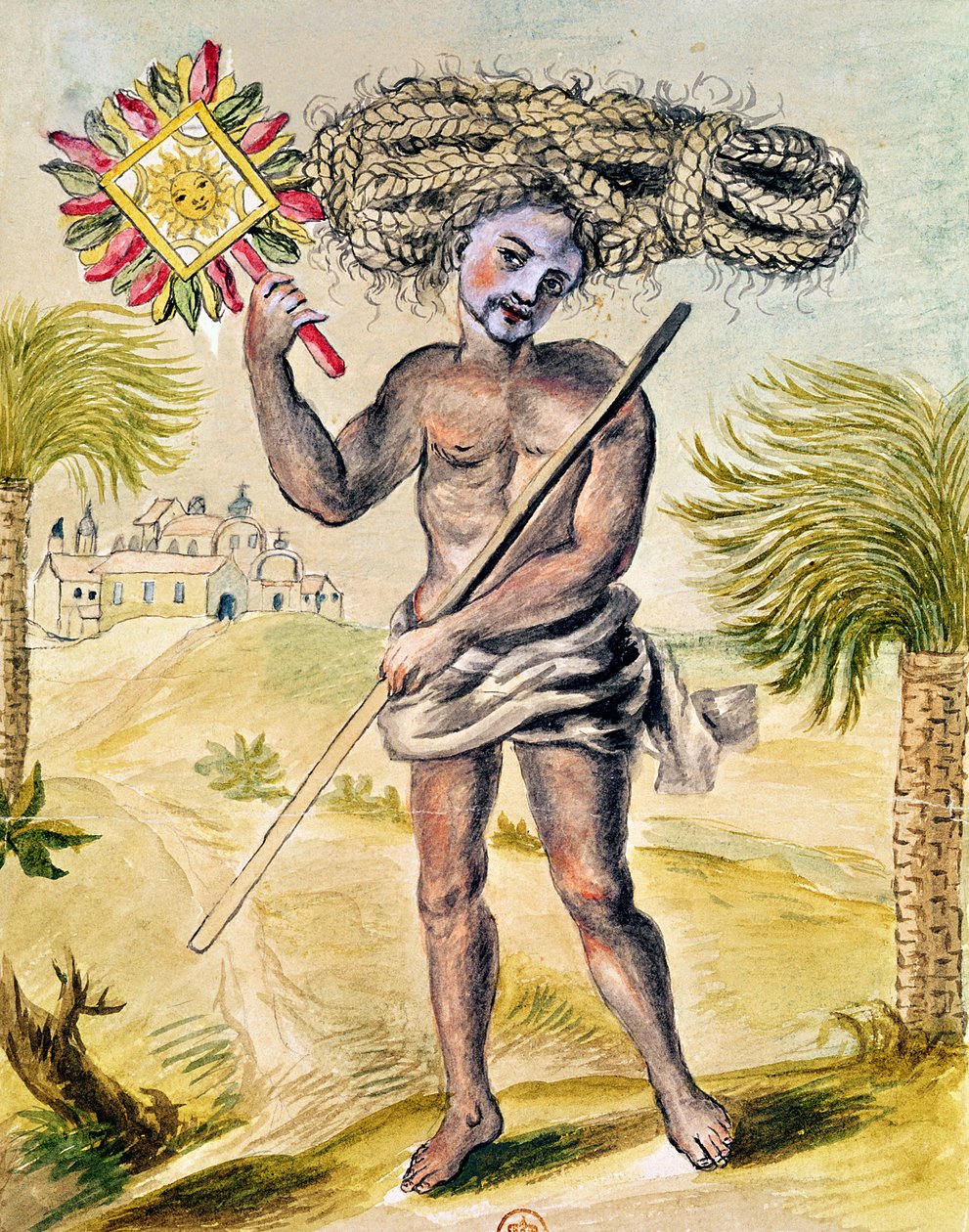 Bűnbánó férfi Indiában fonott hajjal, a „Usages Indiens”-ből, 1688 alkotó: French School