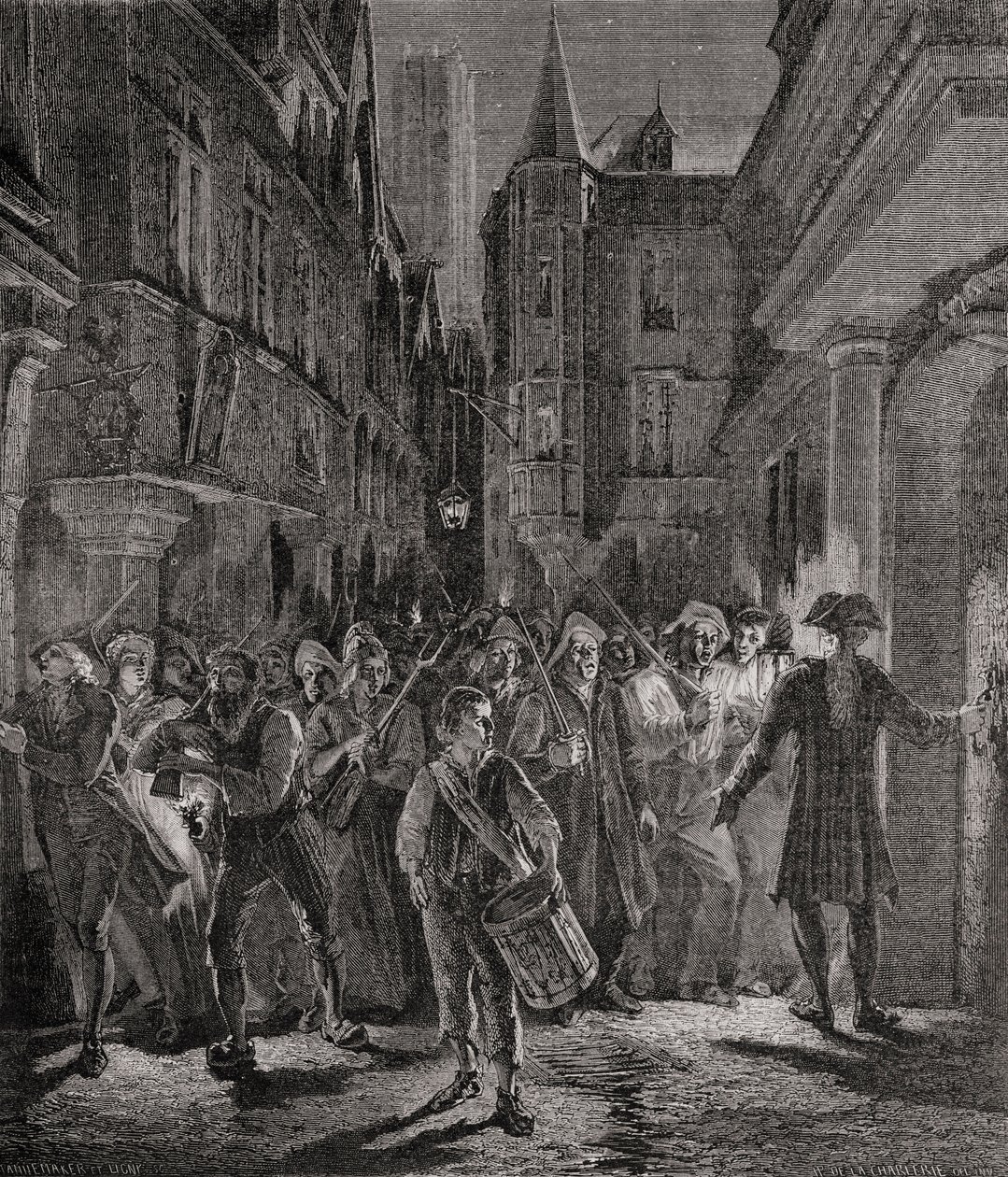Az emberek Párizs utcáin járnak, 1789 alkotó: French School