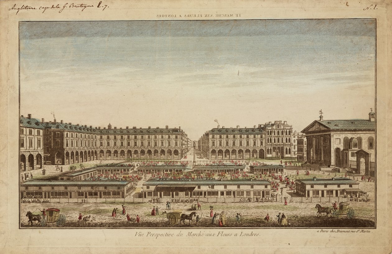 Perspektivikus kilátás a Covent Gardeni virágpiacra alkotó: French School