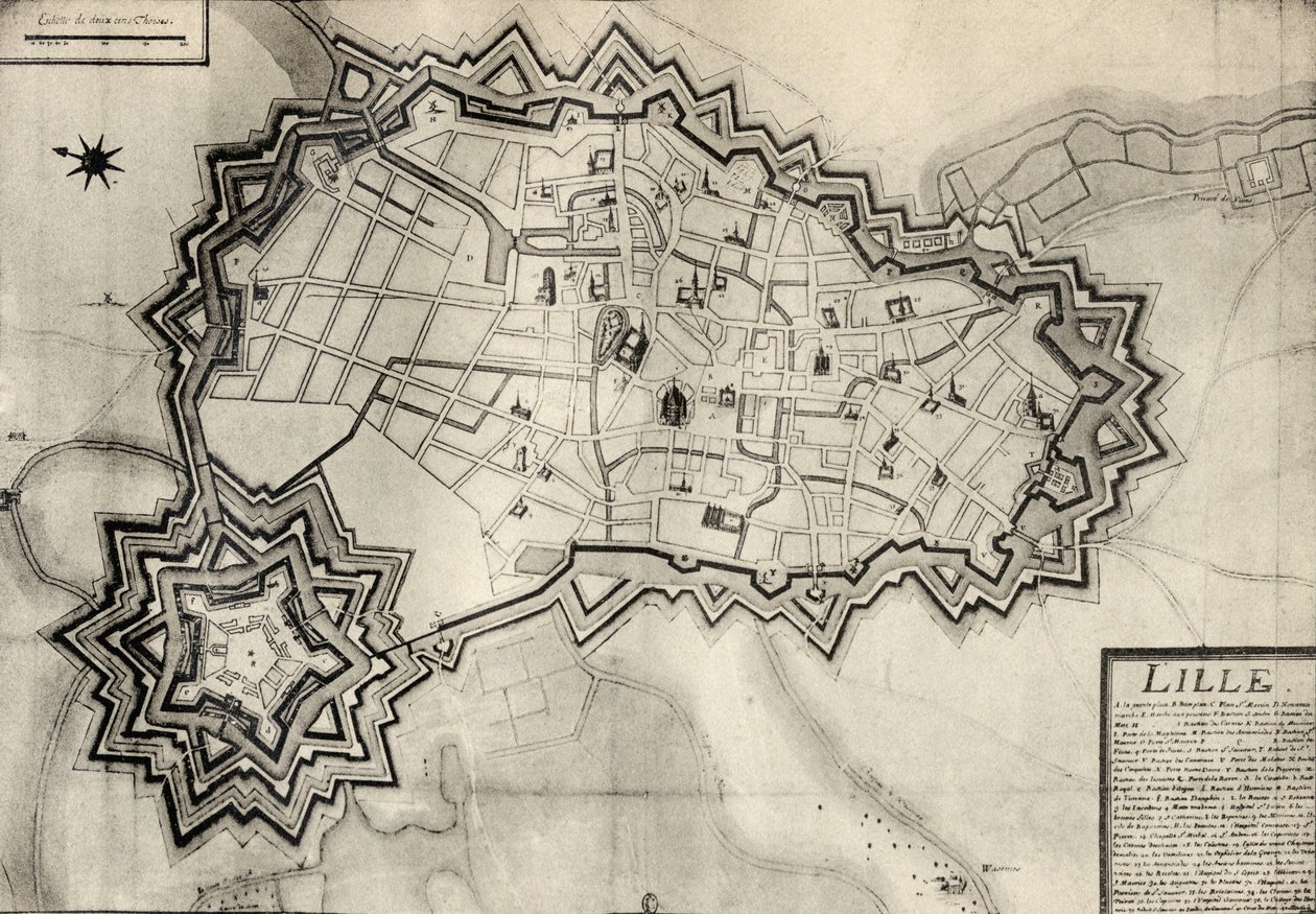 Lille 1670 körüli alaprajza és erődítményei, az 1928-ban kiadott "Memoires de Charles de Batz-Castelmore Comte d