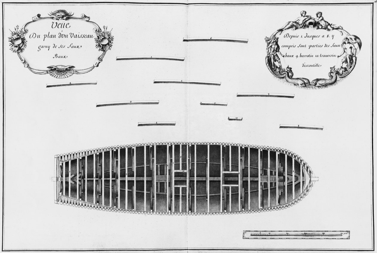 Hajó terve, illusztráció az Atlas de Colbertből, 16. tábla (ceruza és WC papíron) (f:w fotó) alkotó: French School