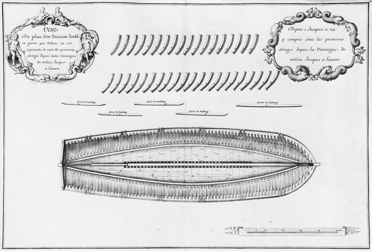 Egy részben belülről bélelt edény terve, illusztráció az Atlas de Colbertből, 10. tábla (ceruza és WC papíron) alkotó: French School