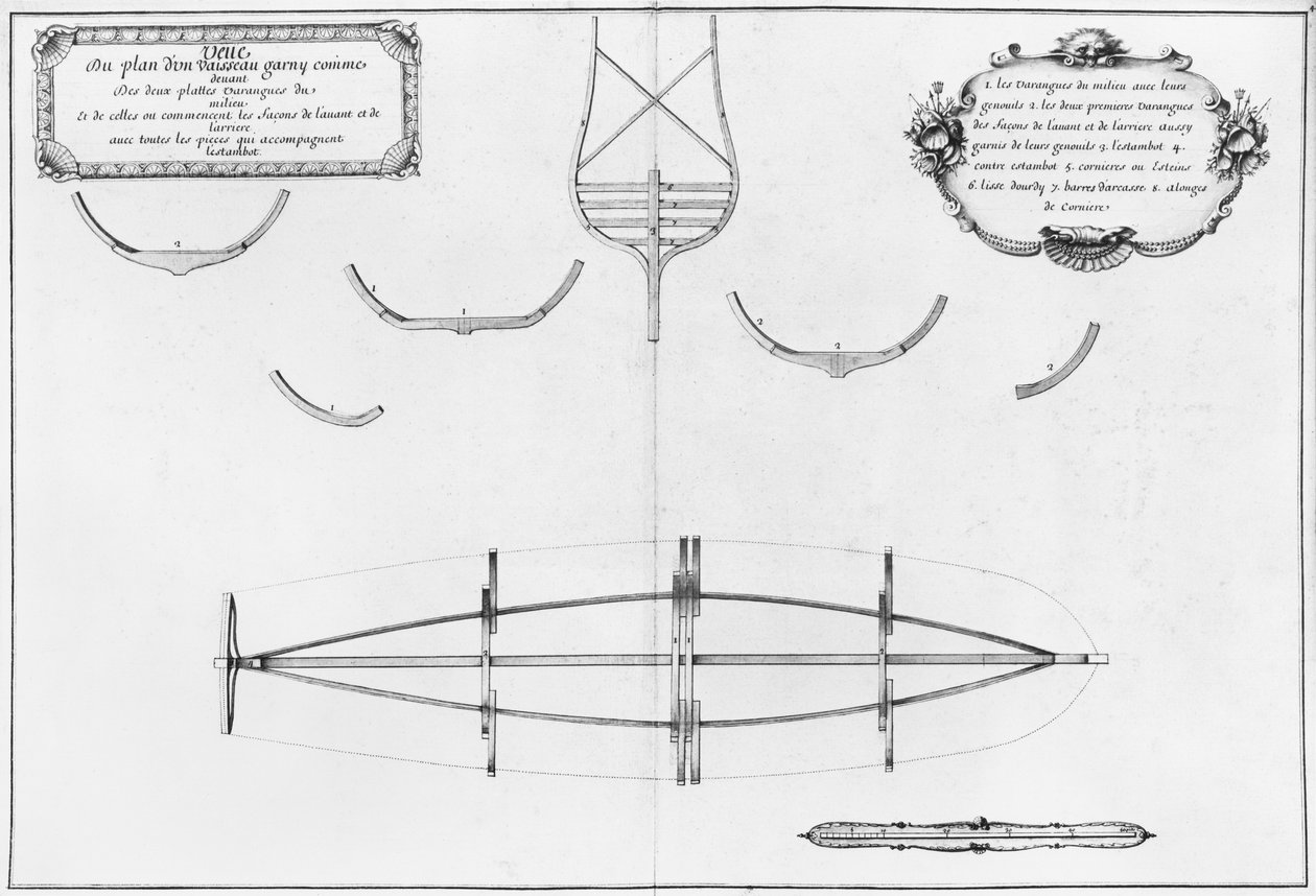 Egy hajó terve padlólemezeivel, illusztráció az Atlas de Colbertből, 4. tábla (ceruza és WC papíron) alkotó: French School