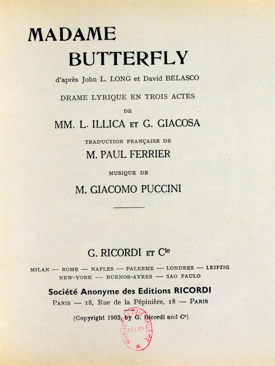 Giacomo Puccini (1858-1924) „Madame Butterfly” színdarabja, 1903 alkotó: French School