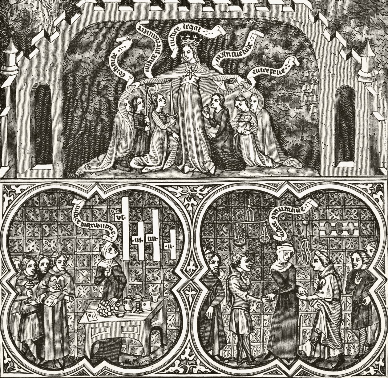 Plenary Court of Dame Justice, Paul Lacroix (1806-84) „Tudomány és irodalom a középkorban” című művéből, 1878-ban Londonban. alkotó: French School