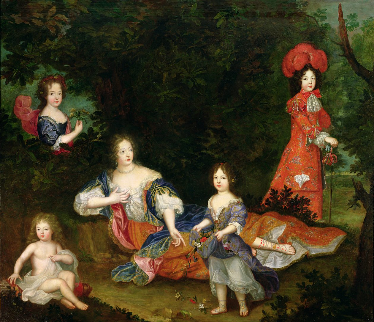 Francoise-Athenais de Rochechouart-Mortemart (1641-1707) de Montespan márkiné portréja, törvényes gyermekeivel körülvéve. alkotó: French School