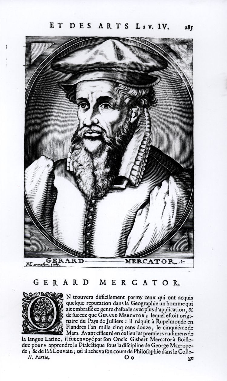 Gerard Mercator (1512-94) portréja, amelyet Nicolas II de Larmessin metszett (fl. 1654-94) alkotó: French School