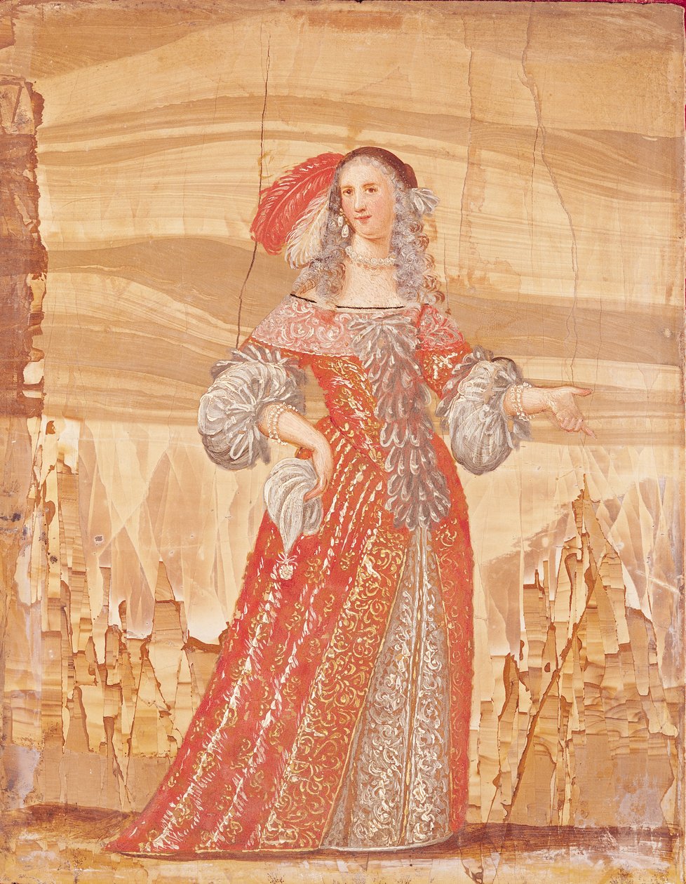 Madeleine Bejart (1618-72) portréja Madelon szerepében a Les Precieuses-ben, Moliere ((1622-73) 1659 után (olajfesték kőre) alkotó: French School