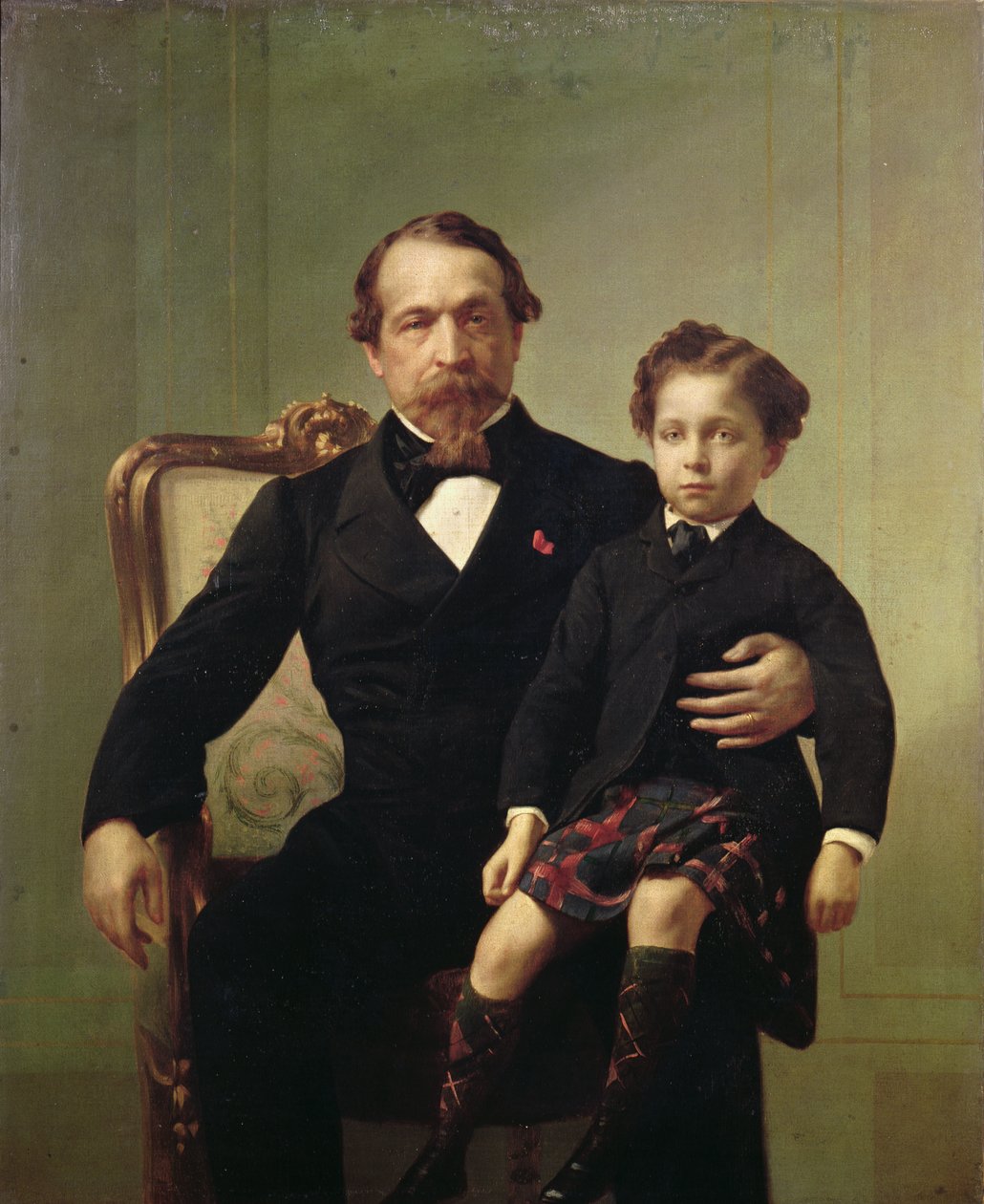 Louis-Napoleon Bonaparte császár (1808-73) és fia, Napóleon herceg, Jenő Lajos Jean Joseph Bonaparte (1856-79) portréja alkotó: French School