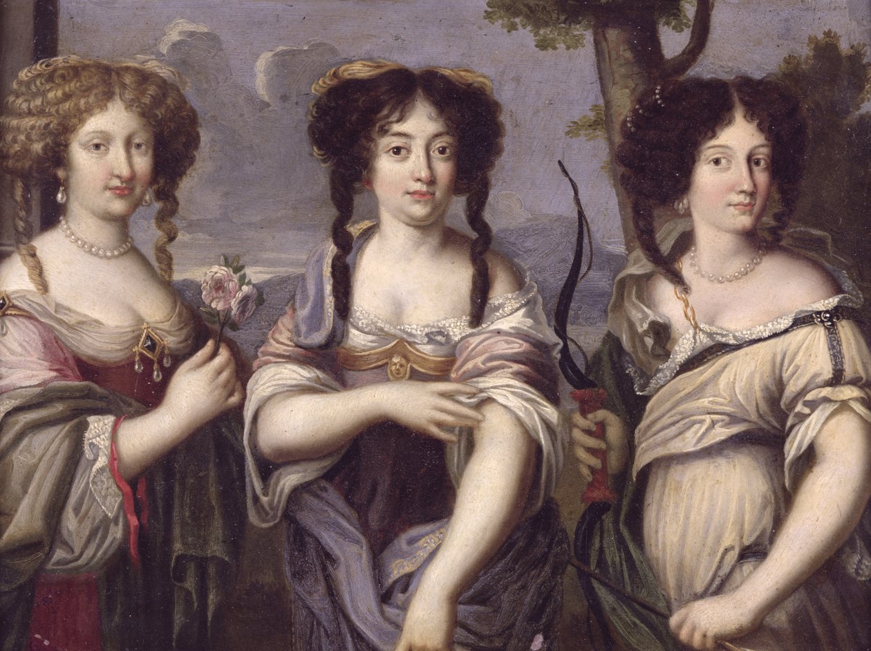 Mazarin bíboros három istennőként ábrázolt unokahúgának, Vénusznak, Junónak és Dianának portréja (olaj, réz) alkotó: French School
