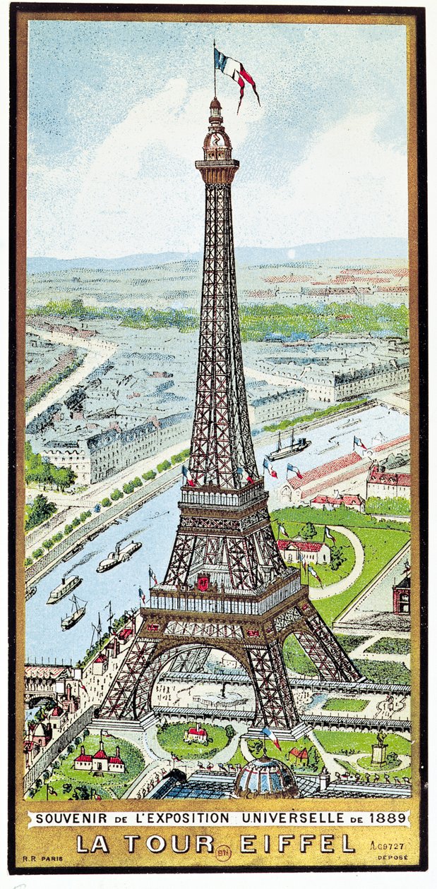 Az Eiffel-tornyot ábrázoló képeslap az Exposition Universelle-ben, 1889 alkotó: French School