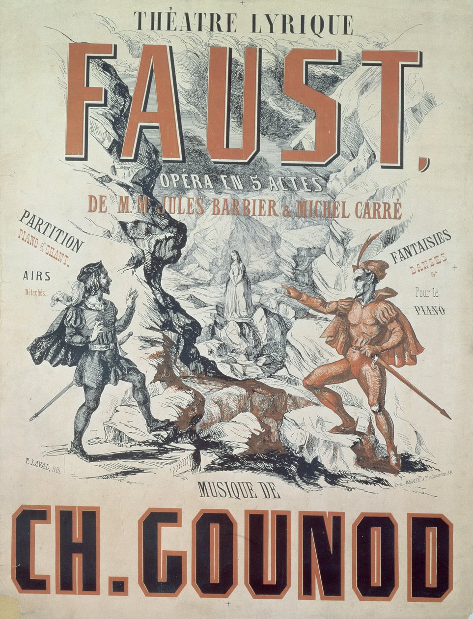 Charles Gounod (1818-93) "Faust" című operáját reklámozó plakát 1875, metszette T. Laval alkotó: French School