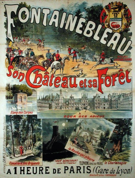 A fontainebleau-i kastélyt és erdőt reklámozó plakát alkotó: French School