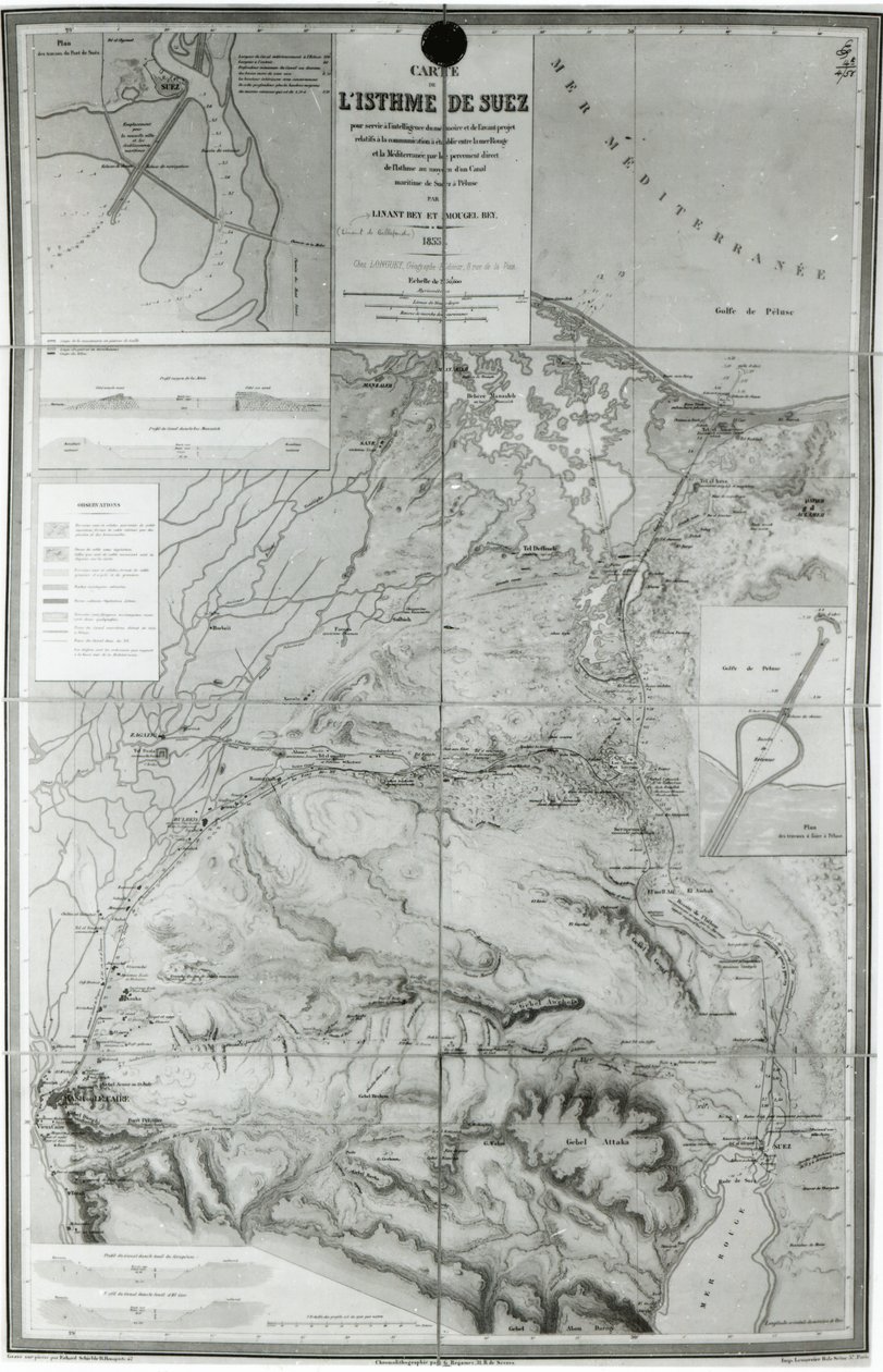 A Szuezi-csatorna előkészítő térképe, 1855 alkotó: French School