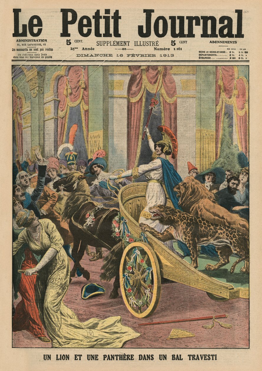 Radziwill hercegnő egy díszes ruhabálon Rómában, a „Le Petit Journal” első borítójának illusztrációja, illustre, 1913. február 16. alkotó: French School