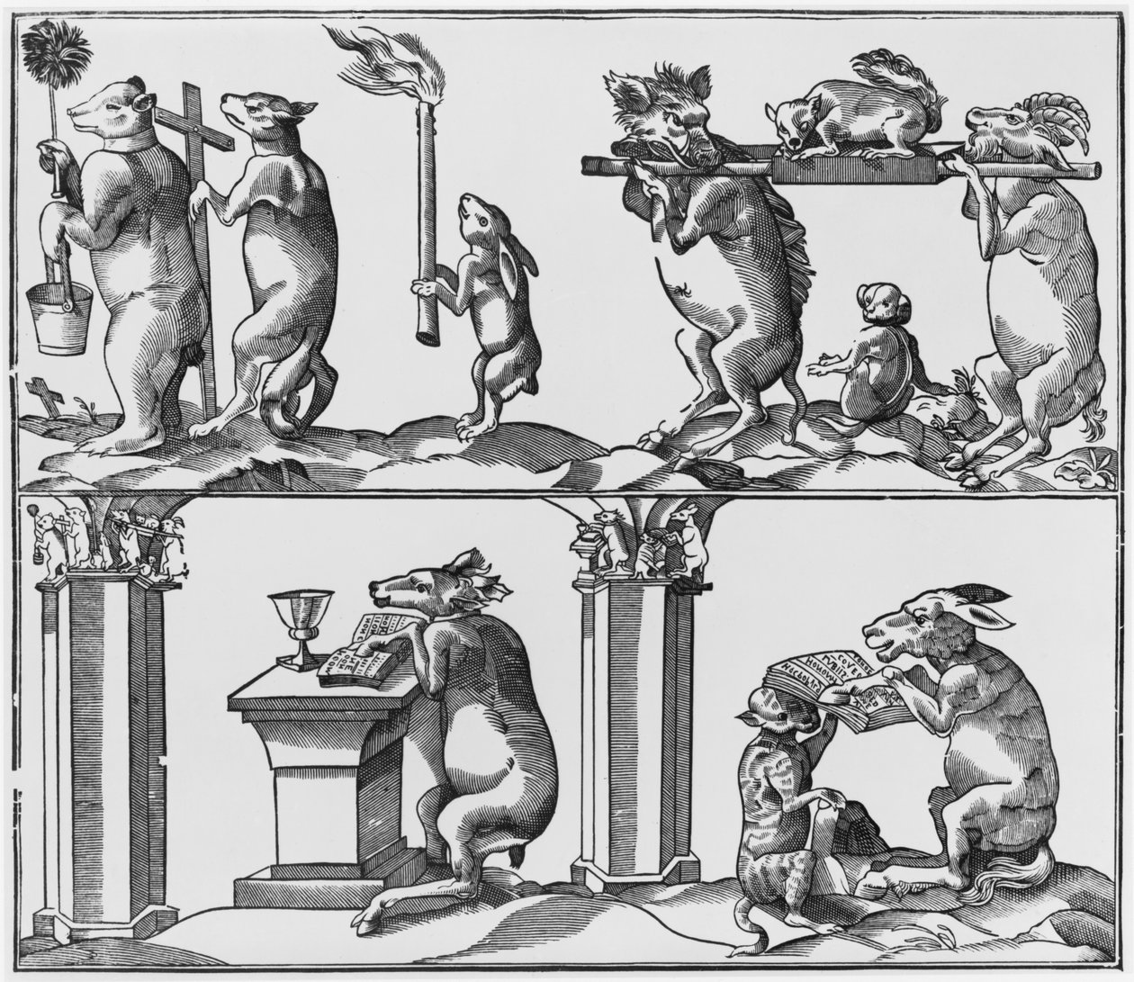 Felvonulás, illusztráció a "Roman de Renart"-ból alkotó: French School