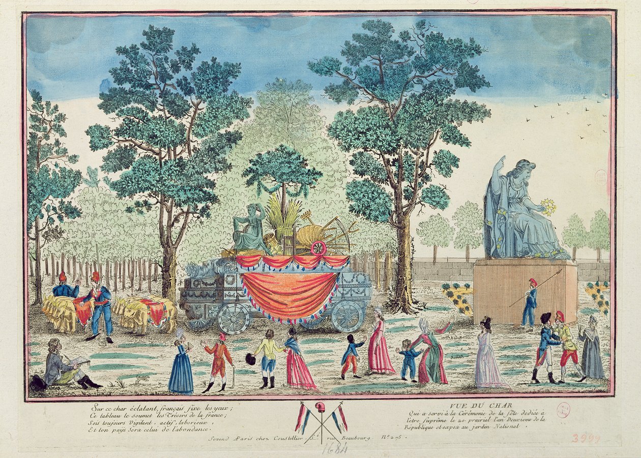 Mezőgazdasági szekér felvonulása a „Lényeg Napja” után, 1794 körül (színes metszet) alkotó: French School