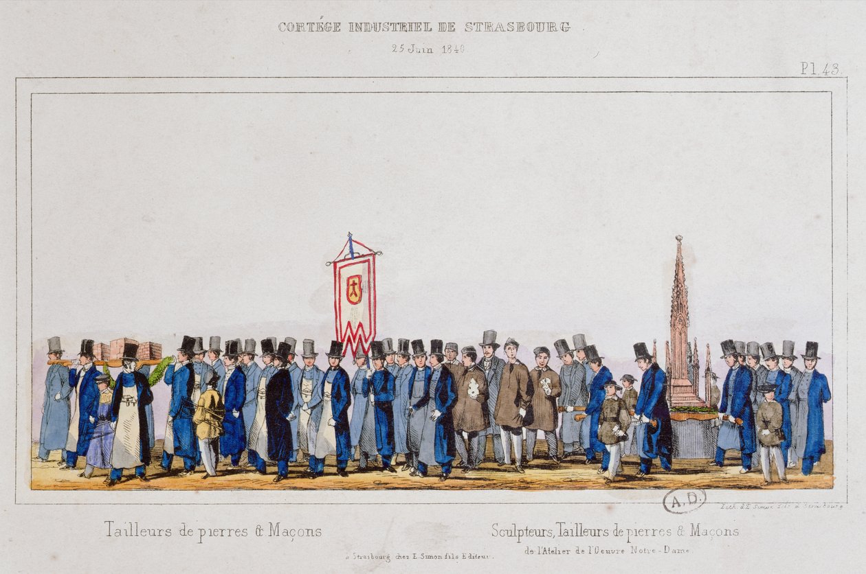 Kőmunkások és szabadkőművesek körmenete Strasbourgban, 1840. június 25 alkotó: French School