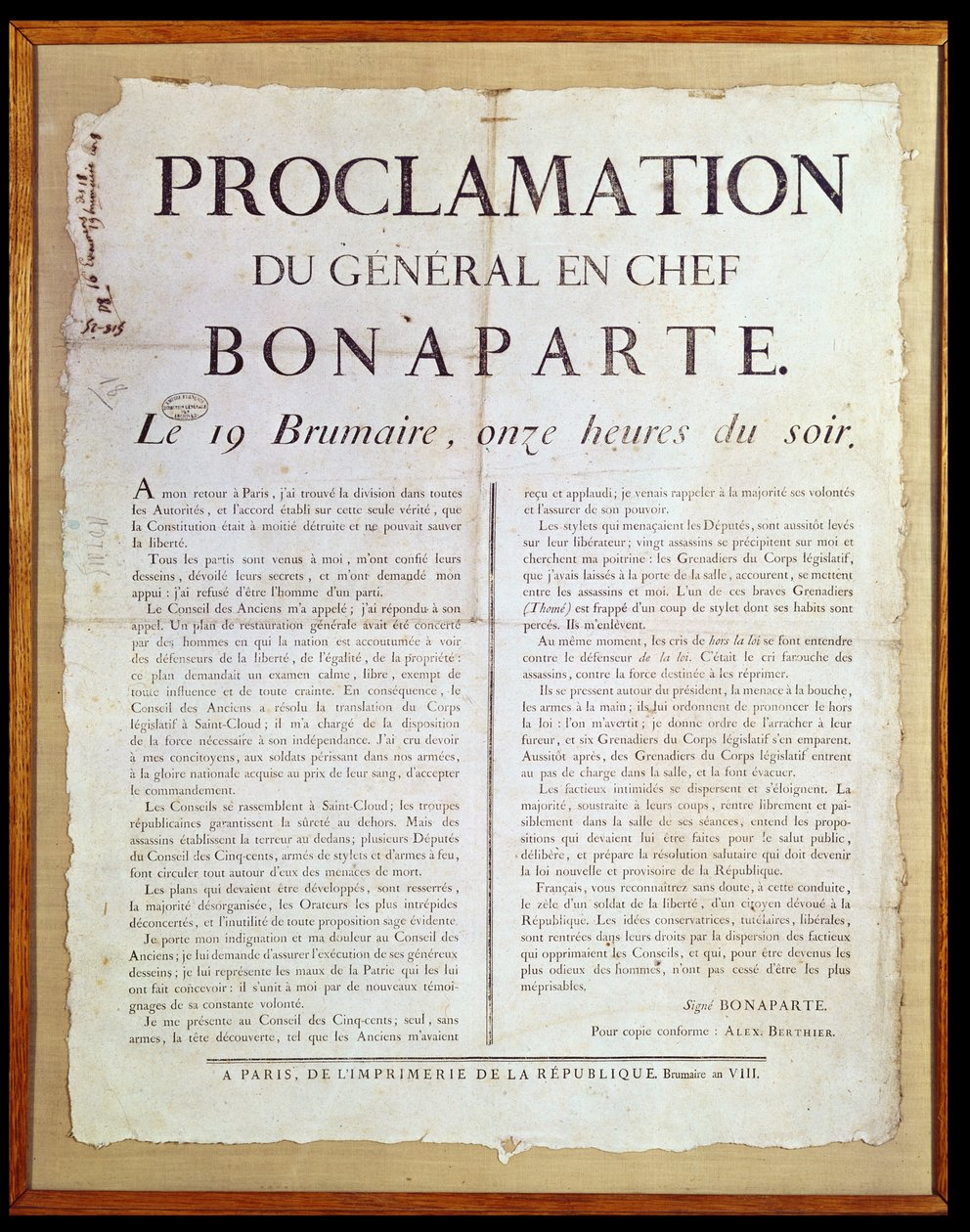 I. Napóleon (1769-1821) kiáltványa 19 Brumaire An 8 (1799. november 10.) alkotó: French School