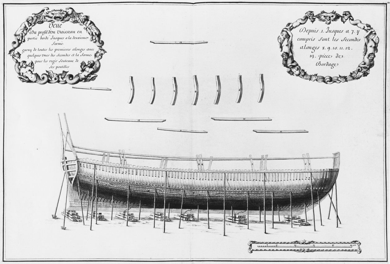 Részben deszkás edény profilja, illusztráció az Atlas de Colbert-ből, lemez21 (ceruza és WC papíron) alkotó: French School