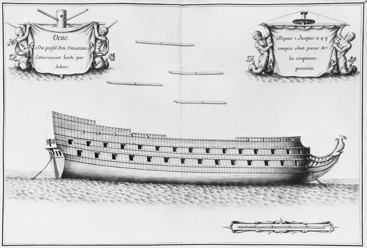Egy teljesen deszkás edény profilja, az „Atlas de Colbert” illusztrációja, 35. tábla (ceruza és WC papíron) alkotó: French School