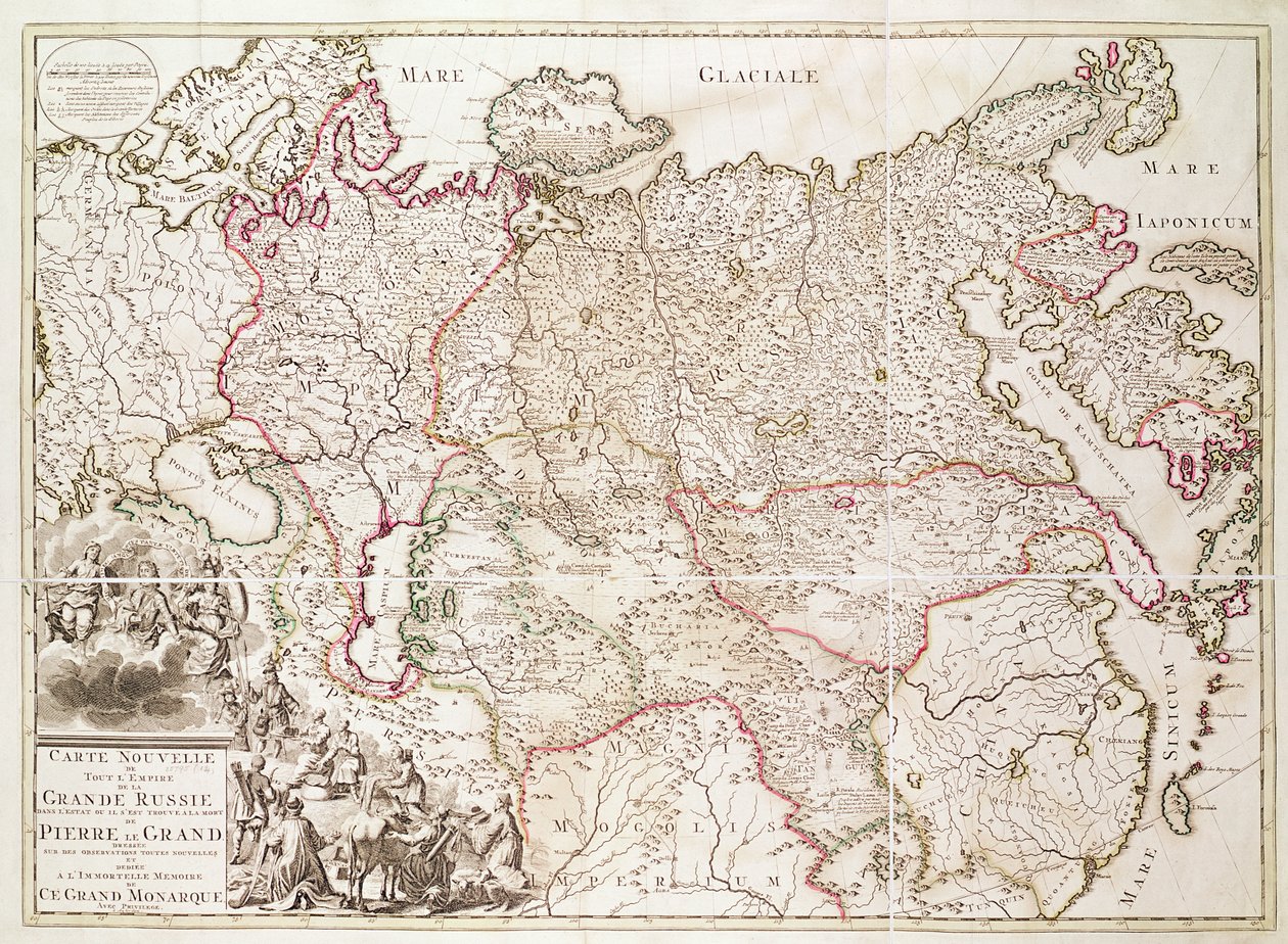 Oroszország, 1725 körül (kézzel színezett metszet) alkotó: French School