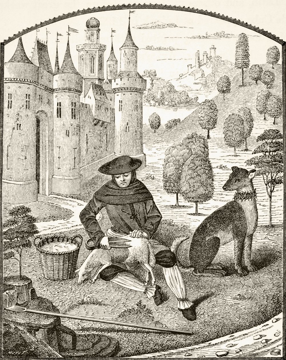 Birkanyírás a középkorban, Paul Lacroix (1806-84) „Tudomány és irodalom a középkorban” című művéből, 1878-ban Londonban alkotó: French School