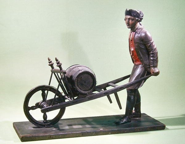 Egy ecetárust ábrázoló tábla talicskájával, 1757 (polikróm fa) alkotó: French School