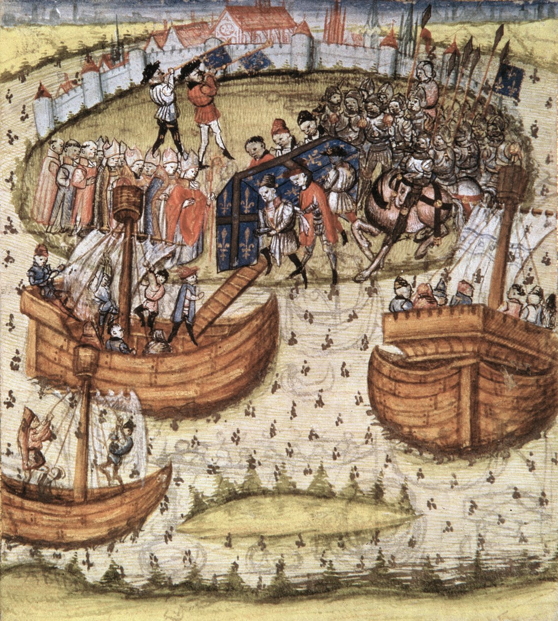 Snark M119: A keresztesek 1270-ben, a Grandes Chroniques de France-ból, 1450-ben a fedélzetre rakták Tuniszban a Szent Lajos koporsót alkotó: French School