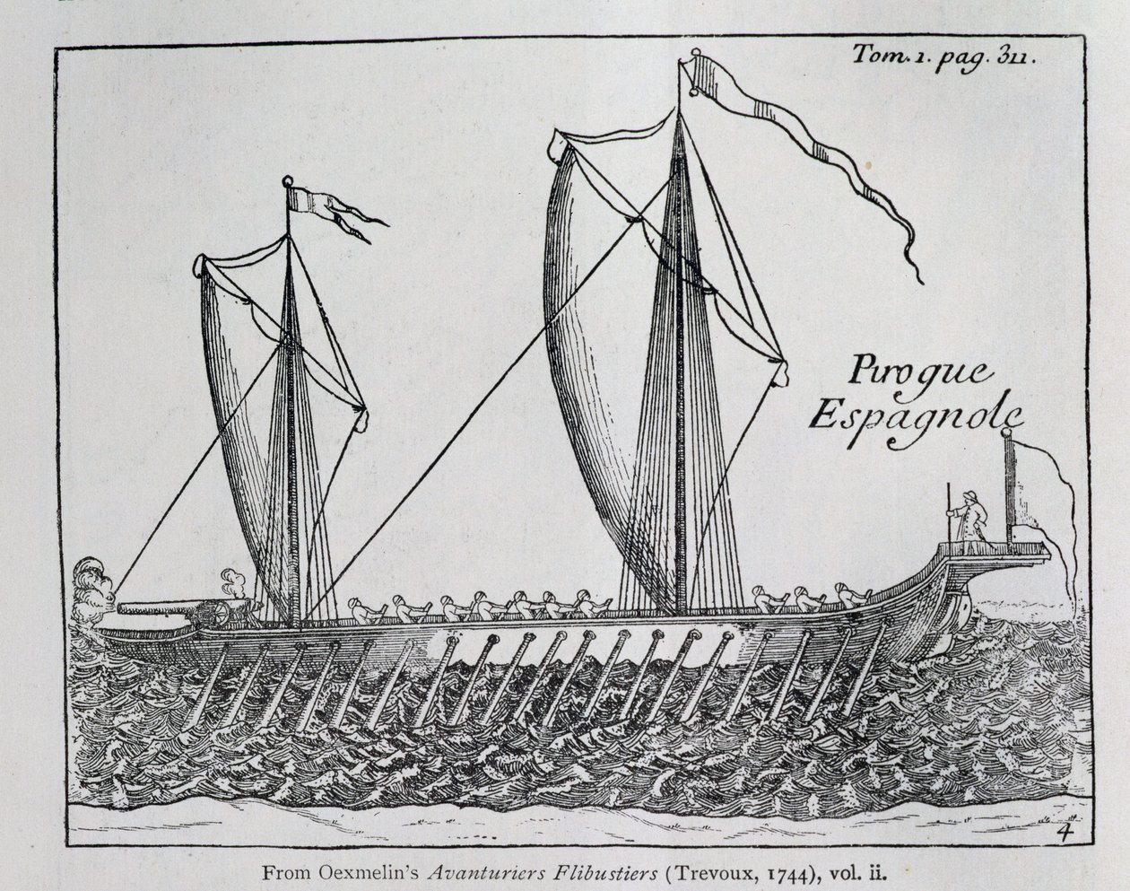 „Spanyol hajó”, Oexmelin Buccaneer Adventurers, ii. kötet, Trevoux, 1744 alkotó: French School