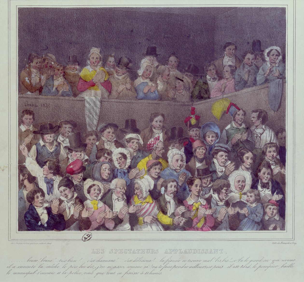 A nézők tapsolnak a színházban, 1837 alkotó: French School