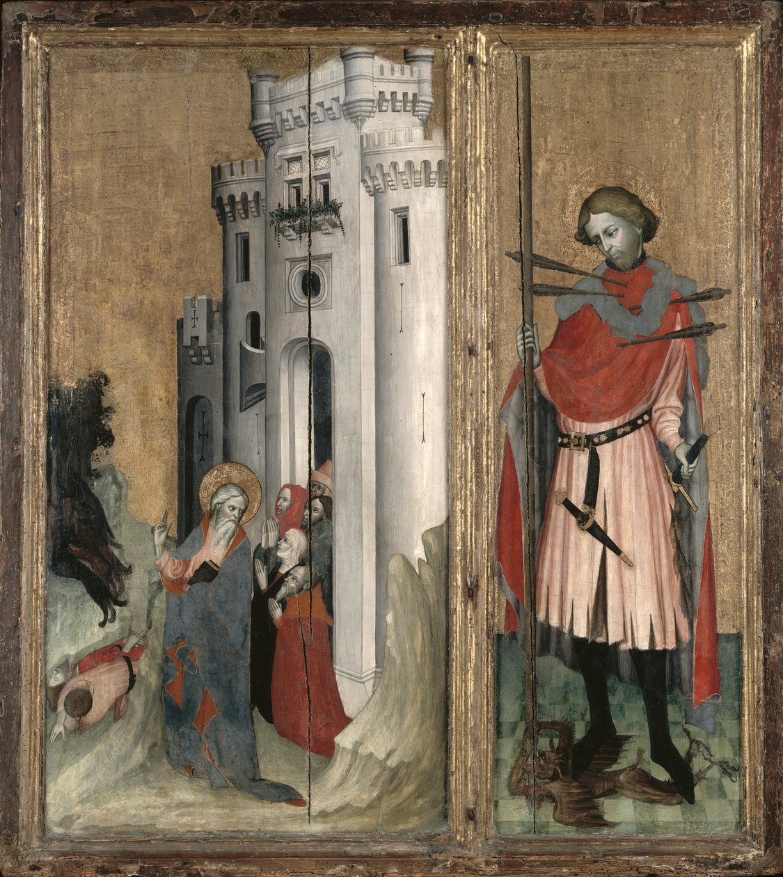 Szent András démonokat üldöz Nicaea és Szent Sebestyén városából, a Thouzon-oltárkép jobb oldali panelje, Provence-i Iskola (tempera a panelen) alkotó: French School