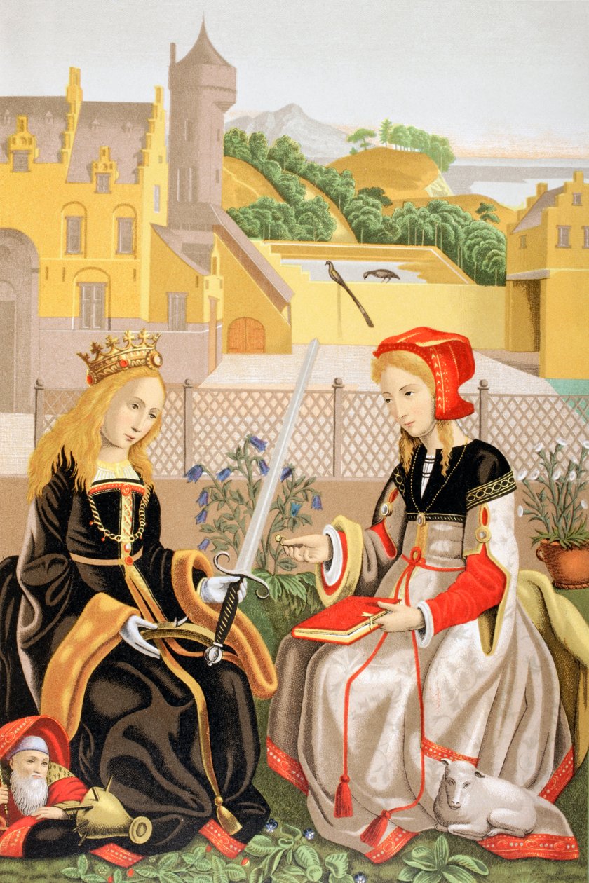 Alexandriai Szent Katalin és Római Szent Ágnes egy Marguerite van Eycknek tulajdonított mű után a „Les Arts au Moyen Age”-ből, 1873-ban megjelent alkotó: French School