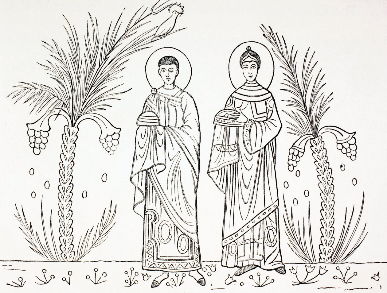 St. Cecilia és férje, Valerian Paul Lacroix „Katonai és vallási élet a középkorban” című művéből, London 1880 körül. alkotó: French School