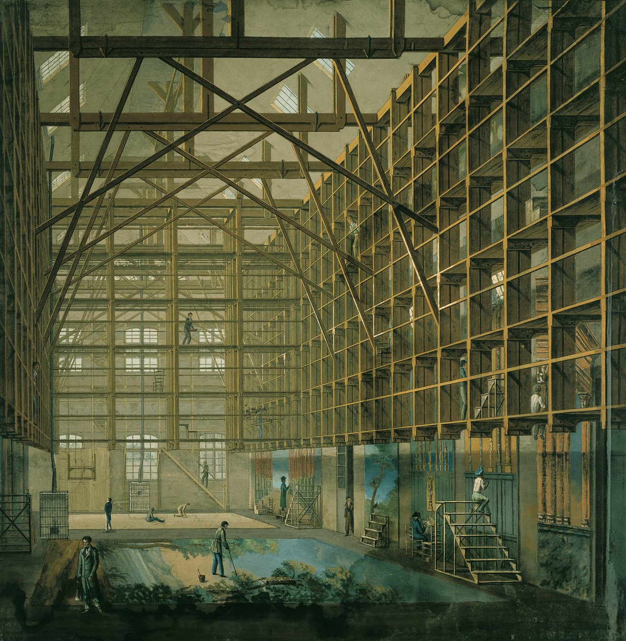 A párizsi opera díszletműhelye, 1800-20 körül alkotó: French School