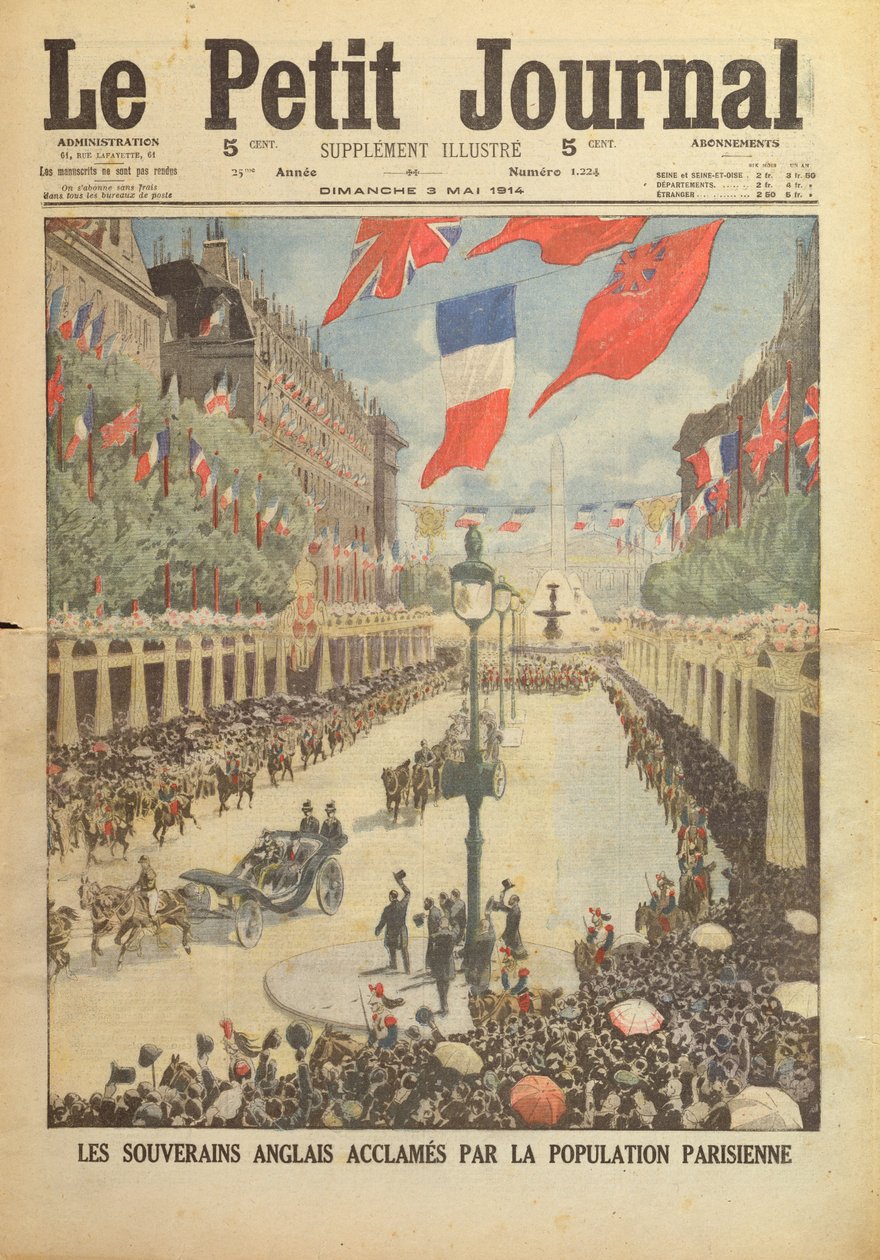 V. György király és Mária királyné párizsi állami látogatása 1914 áprilisában, a „Le Petit Journal” címlapja, 1914. május 3. alkotó: French School