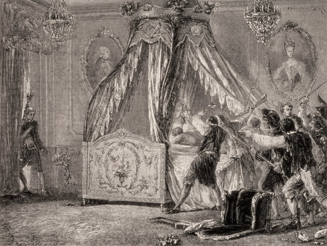 A királynő hálószobájának megtámadása, 1789. október, francia forradalom alkotó: French School
